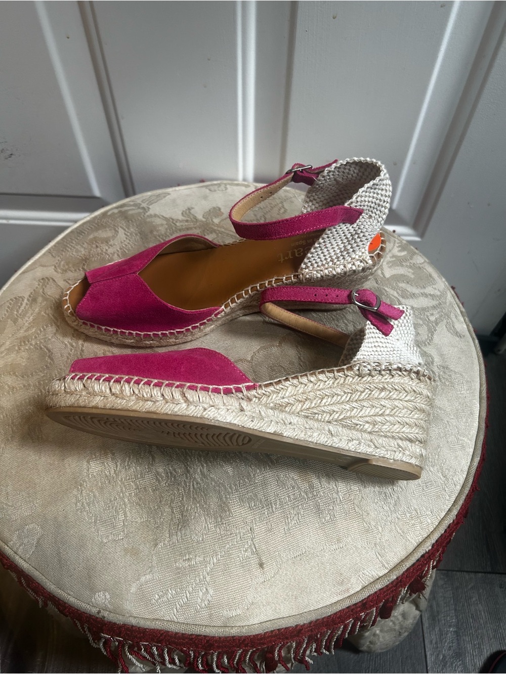 Paseart Women's Pink Suede Open-Toe Espadrille Wedge Sandals with Ankle Strap